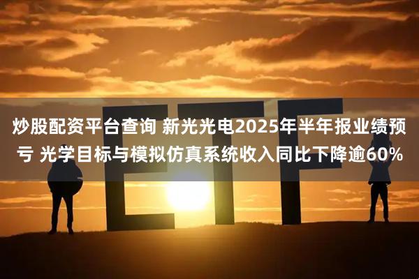 炒股配资平台查询 新光光电2025年半年报业绩预亏 光学目标与模拟仿真系统收入同比下降逾60%